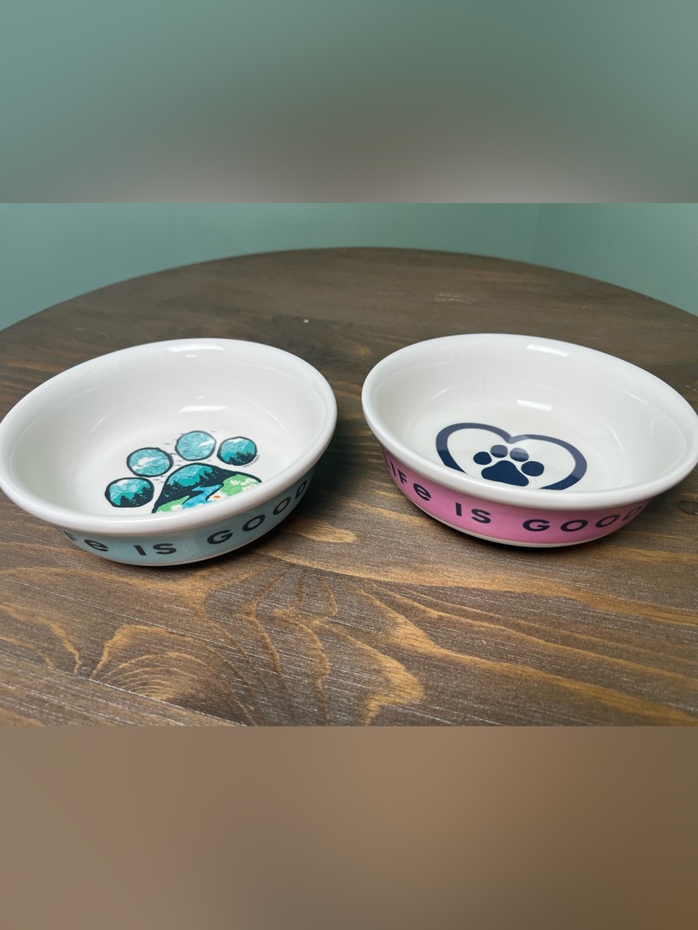Life Is Good Ceramic Pet Food Water Bowl Set 6” Cat Dog Outdoors Gorpcore